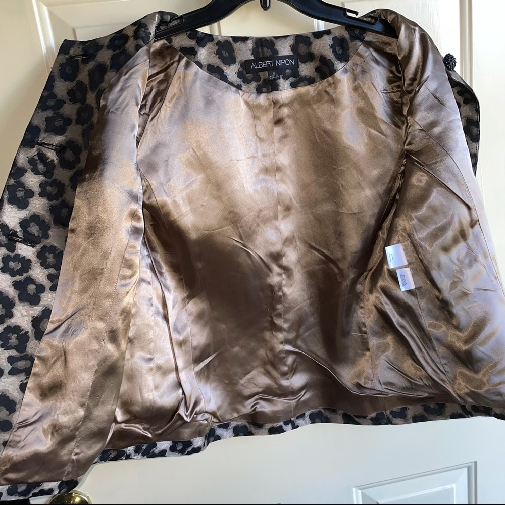 Albert Nipon Black Gold Abstract Floral Rhinestone Button Front Jacket Blazer - Picture 6 of 9